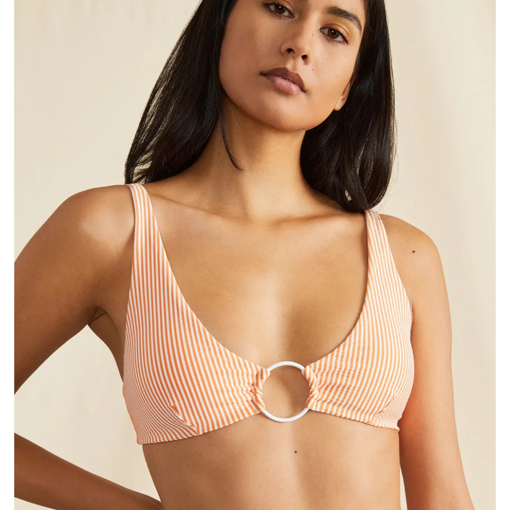 Onia Womens Jade Bikini Top Micro Seersucker Stripe XS Orange White NWT